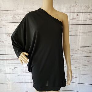 Cynthia Vincent Black One Shoulder Rayon Tunic Shirt Small